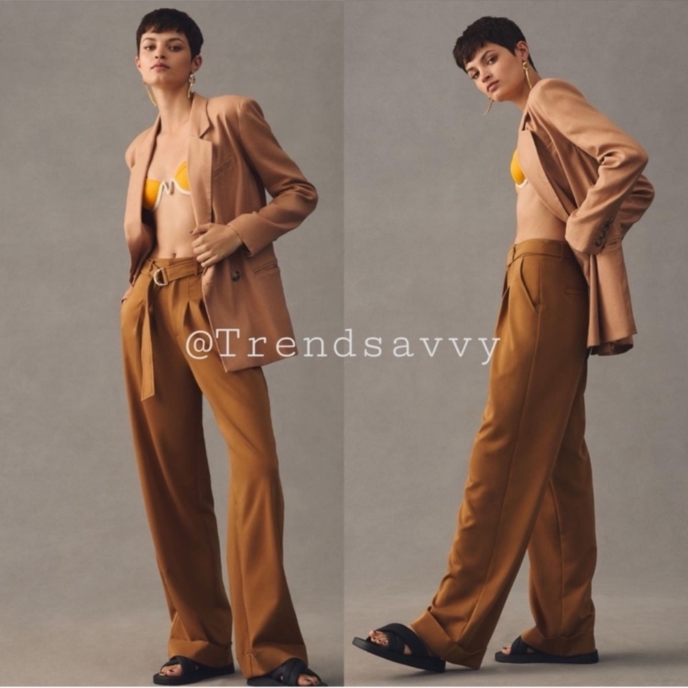 Anthropologie Avec Les Filles Amber Belted Wide Leg Trousers Size 14 Career